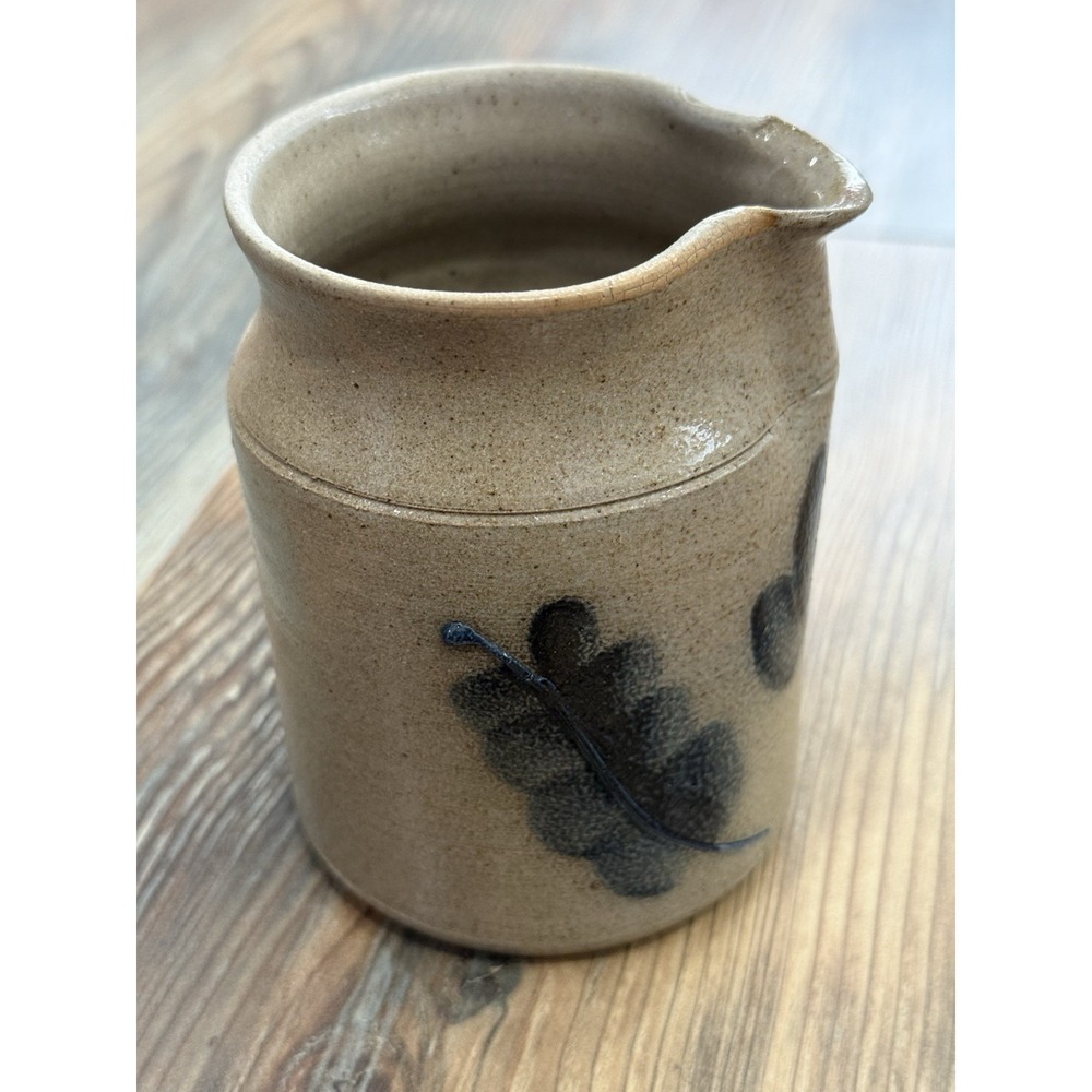 VTG SRI Glaze Art Pottery 4.0" Pitcher w/ Cobalt Flowers - Picture 2 of 8